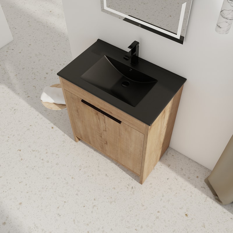 30" Freestanding Bathroom Cabinet With Basin ,2 Soft-Close Cabinet Doors