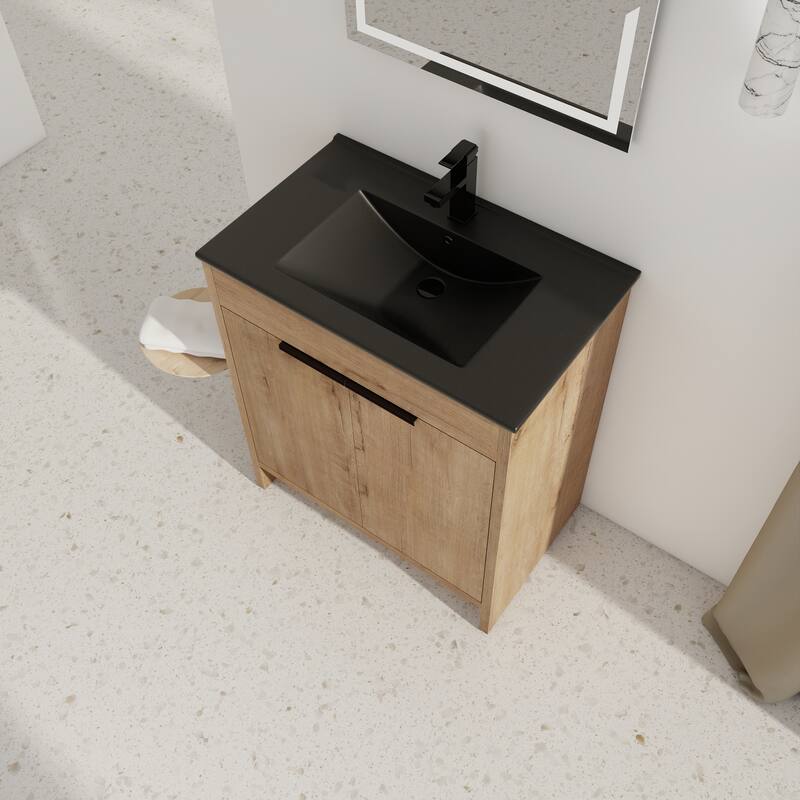 GDFStudio - Lennox Modern Freestanding Bathroom Vanity with White Ceramic Sink and Soft-Close Doors