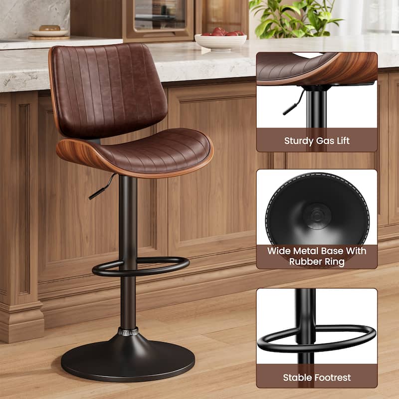Swivel Adjustable Height Counter Stools, Bar Stools with Backs - 20" W X 18"D X 24-33" H