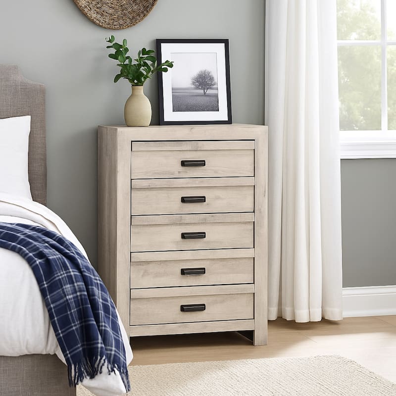 Velz Tall Dresser Chest, 5 Drawers, Finger Pull Handles, Weathered Beige