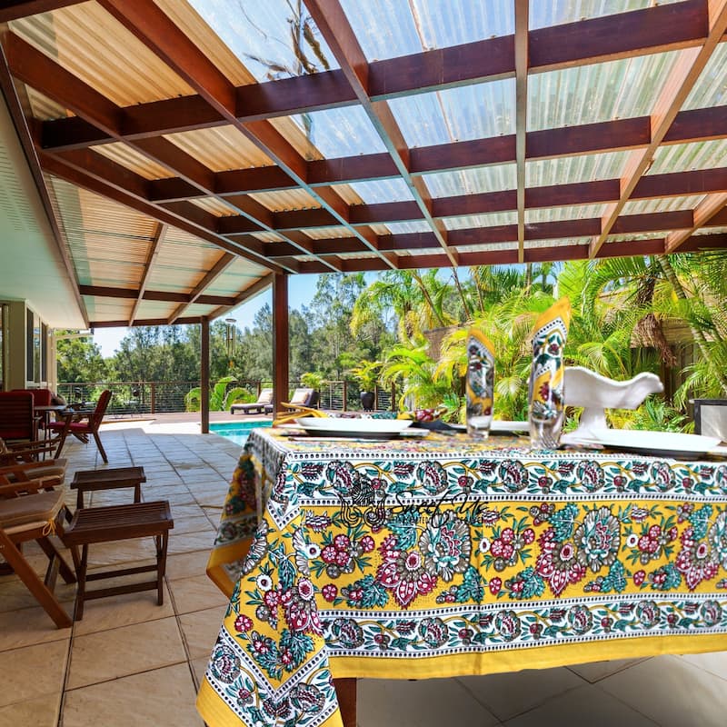 Luxuriant Floral Cotton French Country Tablecloth Collection - 58 x 86 In - Yellow