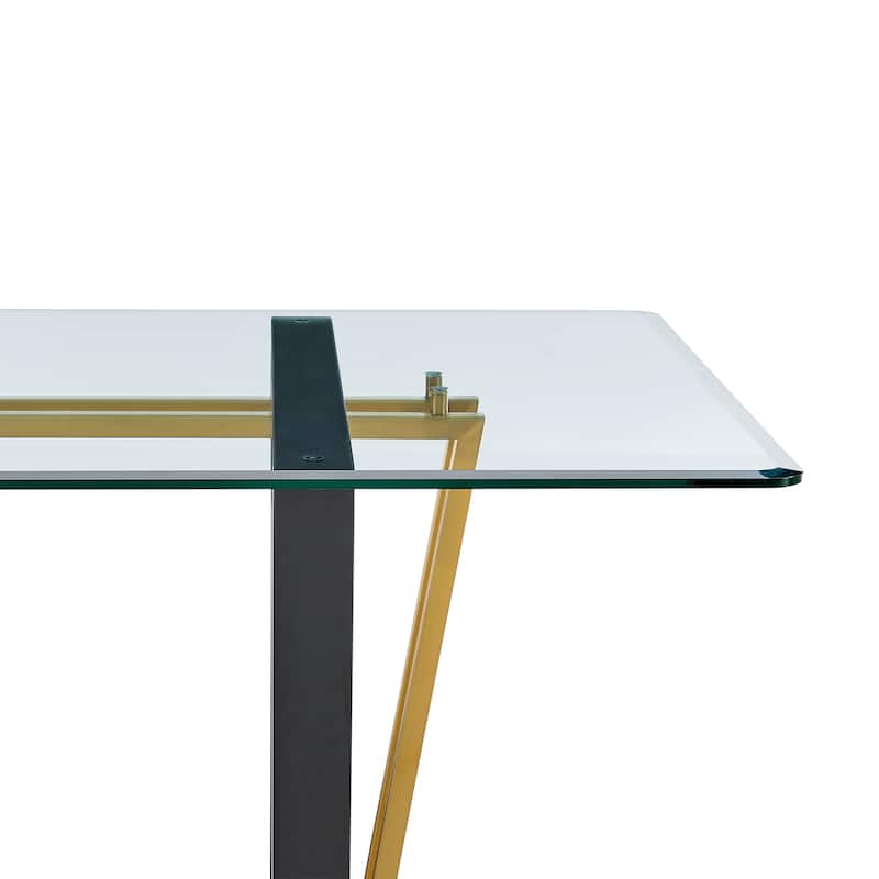 Kai 72 Inch Glass and Black Steel Rectangular Dining Table