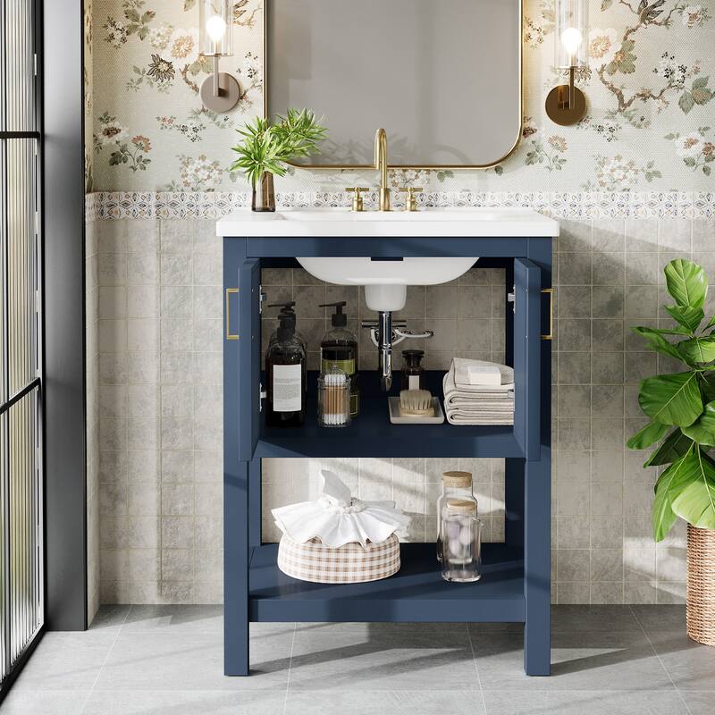 23.5 Inch Single Bathroom Vanity With Ceramic Top, Sink Included