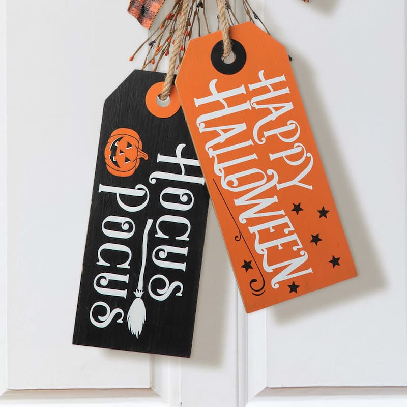Glitzhome 24"H Happy Halloween Wooden Doorknob Hanging Decor