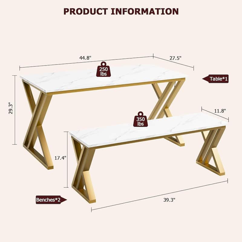Kitchen Room Dining Table Set with Benches for 4 for Kitchen, Apartment, Studio