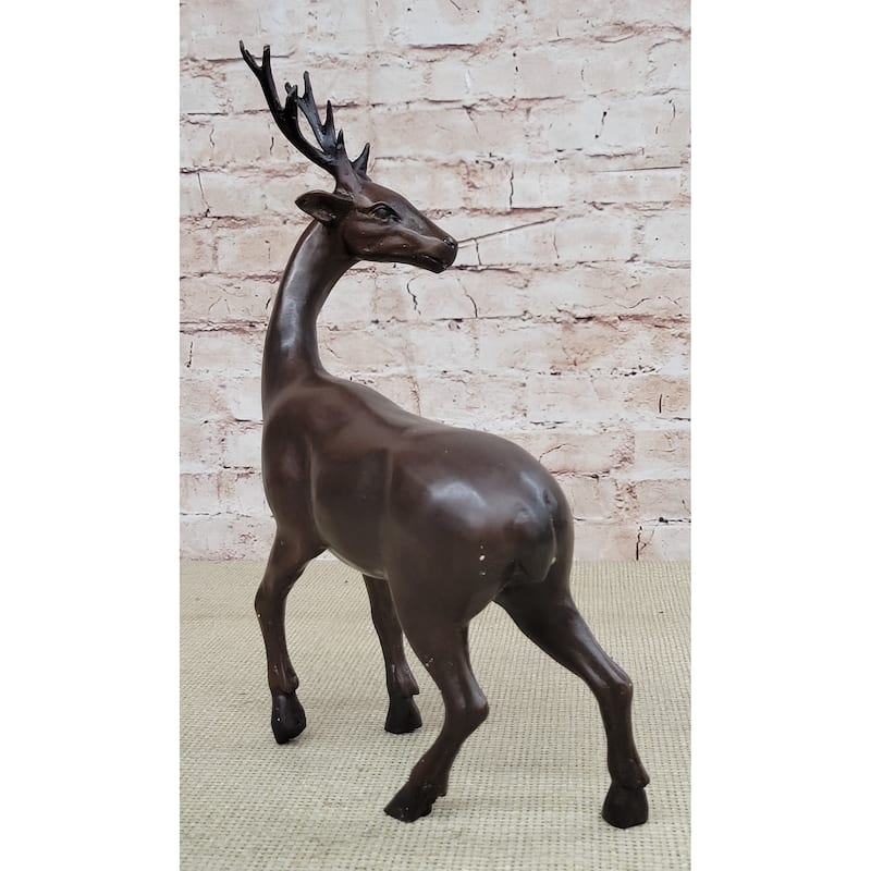 Reindeer Stag Deer Elk Caribou Bronze Metal Figurine Statue Sculpture 13.5 Inches X 12 Inches