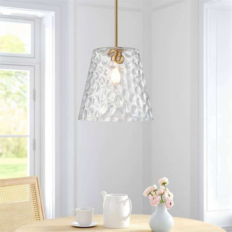 KAWOTI Adjustable Pendant Light with Hammered Glass Shade - W14"*H13.5"(MaxH21.5"~ 45.5")