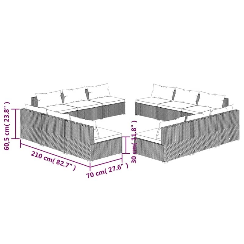 vidaXL Patio Lounge Set Outdoor Sectional Sofa Set Table Garden Poly Rattan