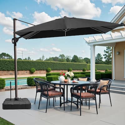 9 x 12 ft Outdoor Luxury Patio Cantilever Offset Umbrella with Base Stand