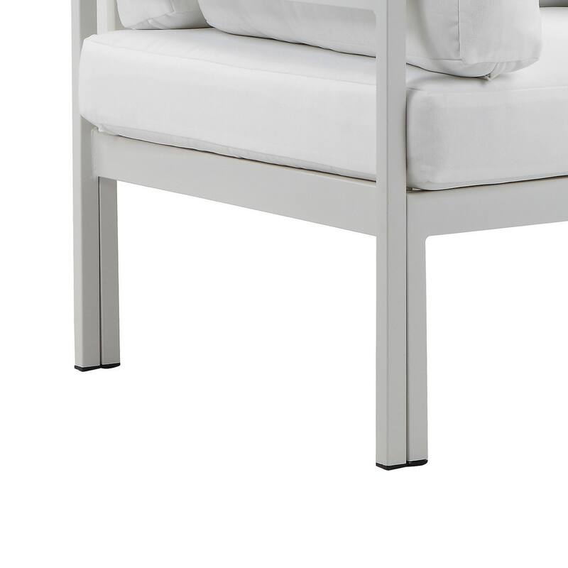 Cilo 34 Inch Outdoor Armchair, White Aluminum, Water Resistant Cushions