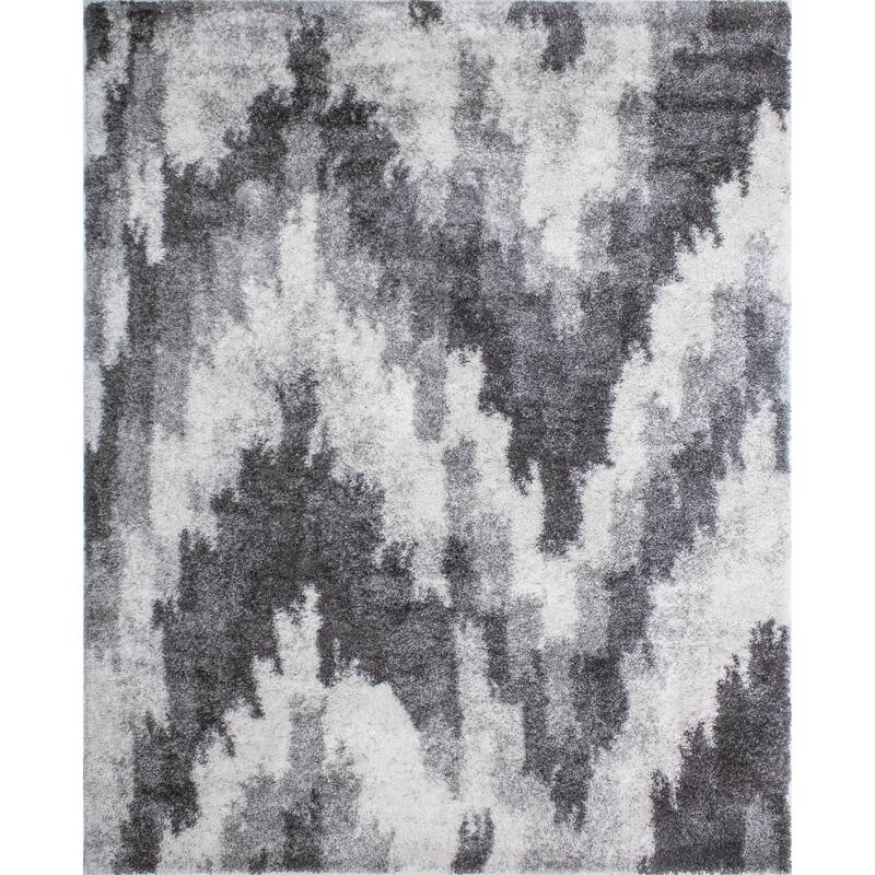 Noori Rug Lux Emma Casual Ikat Pattern 2-inch Thick Shag Rug - 10'0" x 14'0" - Charcoal/Ivory