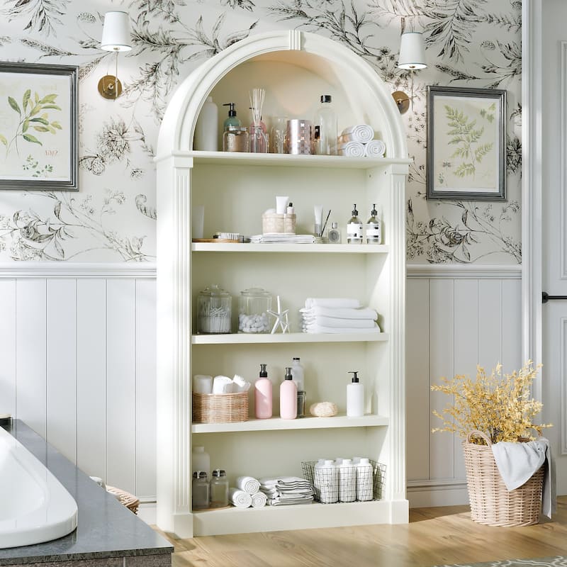 Cream-Yellow Display Cabinet,5-Tier Showcase Cabinet,Shelves Corner Standing Organizer,European Flair