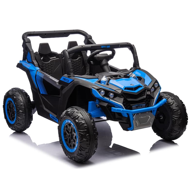 24V 2-Seater Kids Electric UTV Ride-On for Ages 3+, Remote Control with Bluetooth & LED Lights - Blue