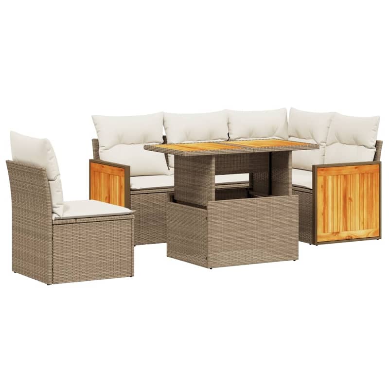 vidaXL Patio Sofa Set with Cushions Outdoor Furniture 6 Piece Poly Rattan - 21.7 x 39.4 x 28.7 in