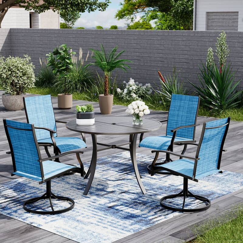5/7/9-Piece Outdoor Dining Set with 360°Swivel Rocking Chairs, Textilene Seats, Ultra-Comfort Patio Furniture w Umbrella Hole