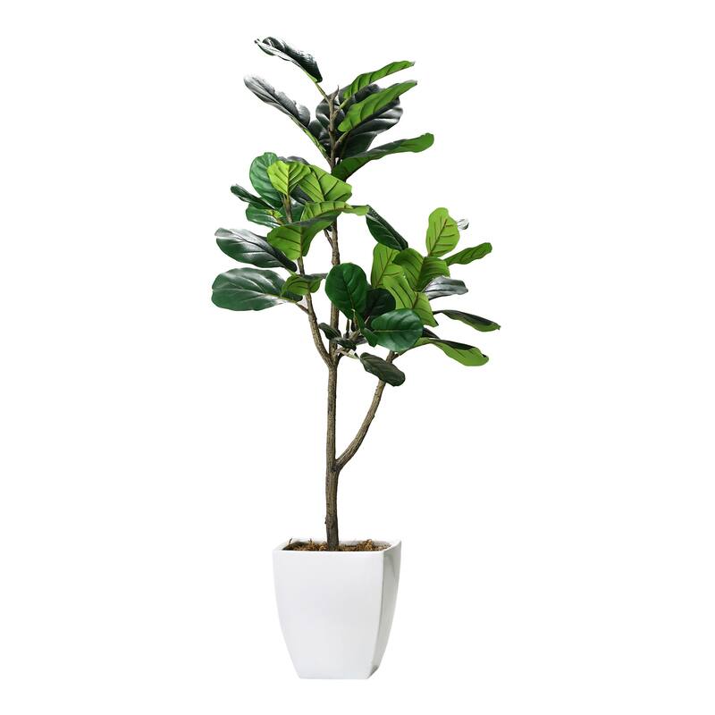 American Art Decor Artificial Faux Tree in White Tapered Ceramic Pot