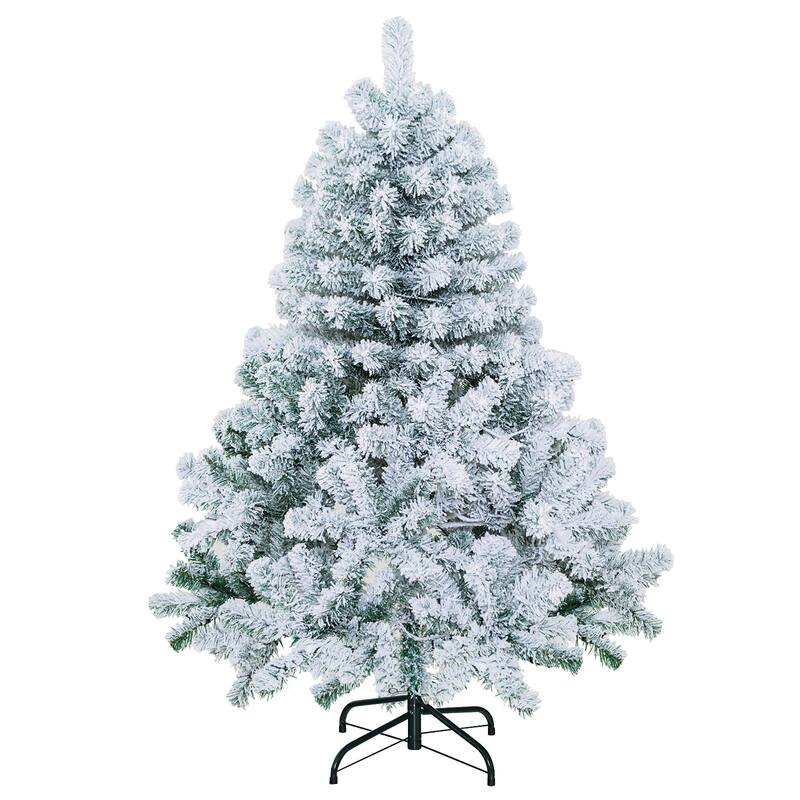 Gymax 4.5FT Pre-Lit Autoflocking Christmas Tree Flocked Tree w/ LED