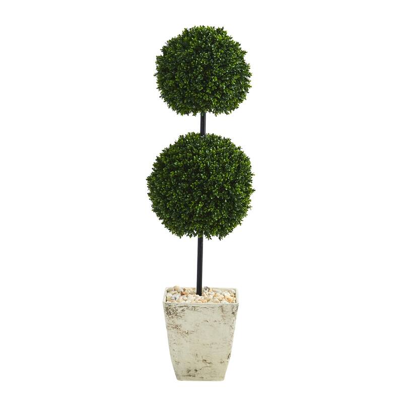 4ft Artificial Topiary Tree with Planter - Indoor Outdoor Decorative Bush - Green
