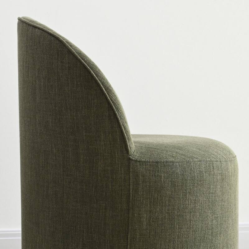 Linen Rolling Upholstered Dining Chair with Wheels (Set of 2)