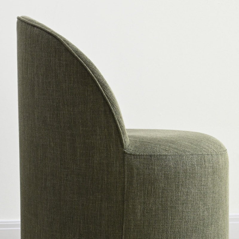 Olive Green Linen Rolling Upholstered Dining Chair with Wheels