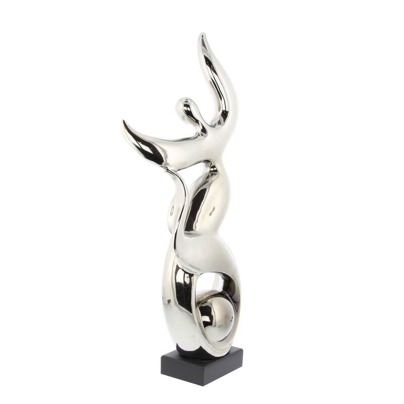 Silver Ceramic Dancing People Decorative Sculpture - 10 x 5 x 25