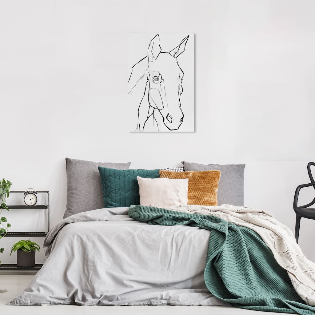 Wynwood Studio Canvas Animals Stallion sketch Gray and Light Gray Farmhouse Wall Art Canvas Print