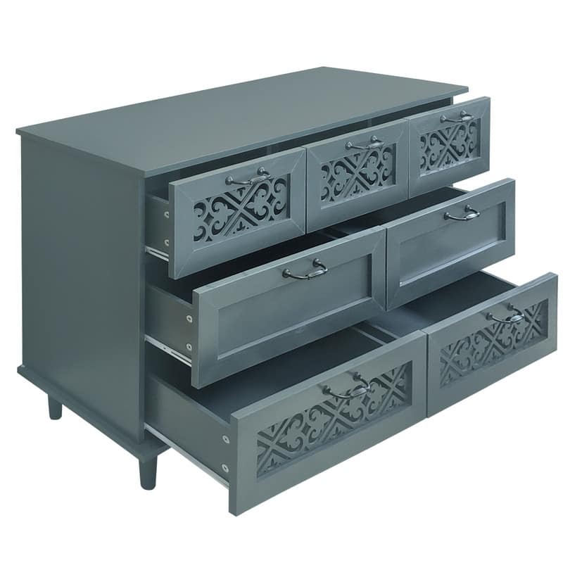 American Style Wood Sideboard Buffet Cabinet with 7 Storage Drawers