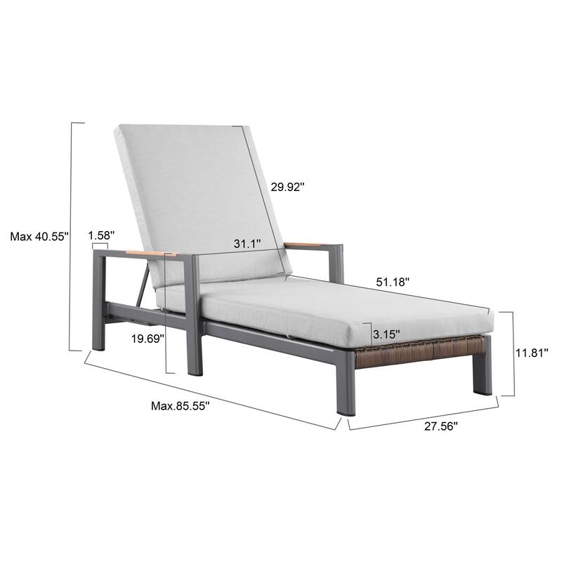 Arlo Teak & Wicker Aluminum Dual-Use Outdoor Chaise Lounge (Set of 2)