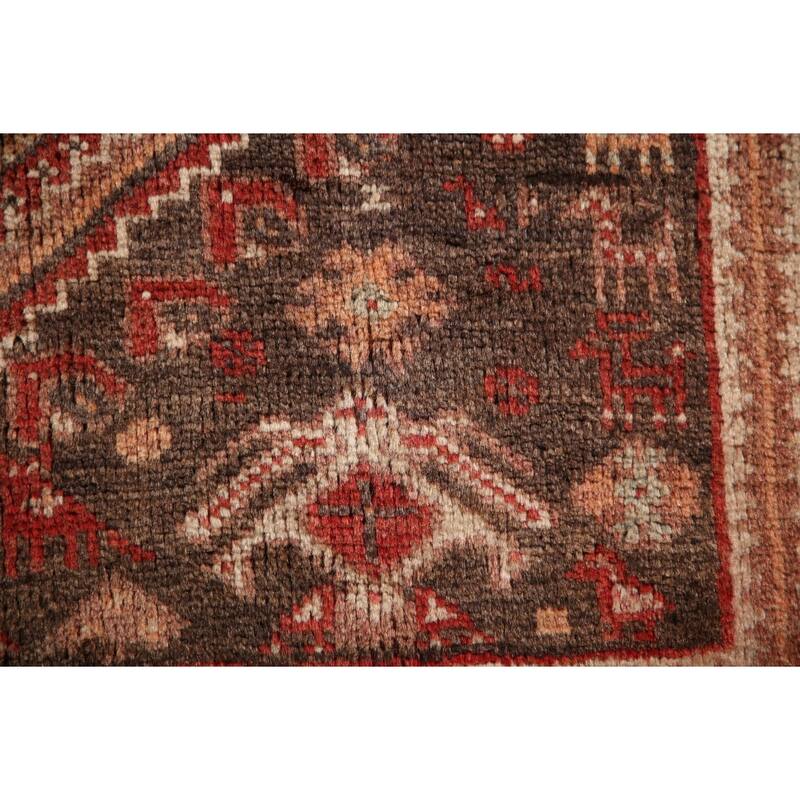 Geometric Red Shiraz Persian Vintage Rug Handmade Wool Carpet - 3'7"x 4'11"