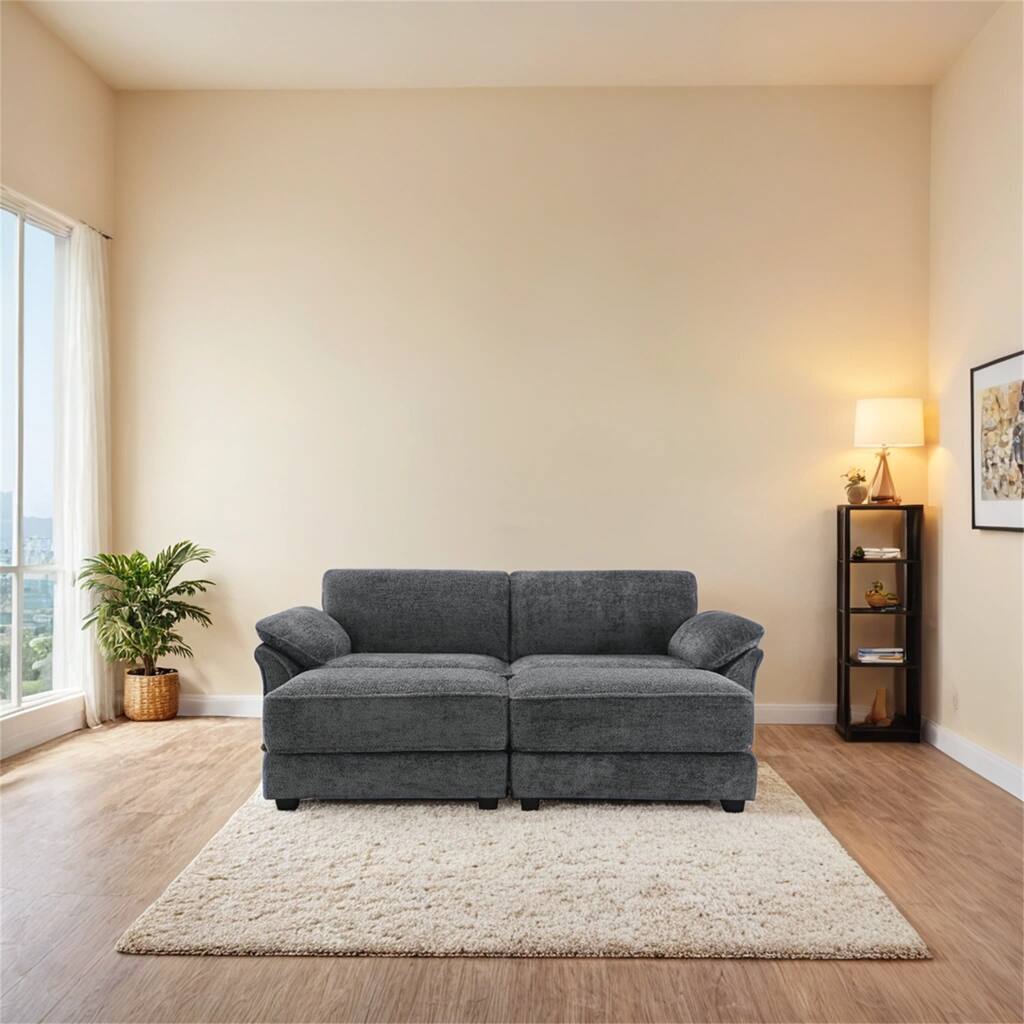 Free Combination Modular Convertible Sectional Sofa Bed Set,Deep-Seat Loveseat with Ottoman