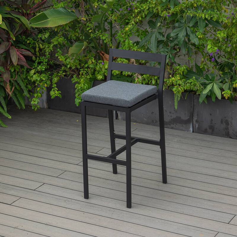Patio Bar Stool in Powder-Coated Aluminum Frame with Removable Cushion Set of 2
