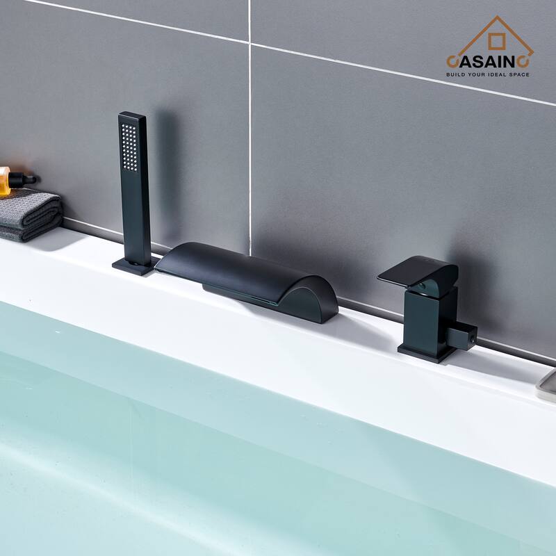 Single-Handle Tub-Mount Roman Tub Faucet with Hand Shower - Black