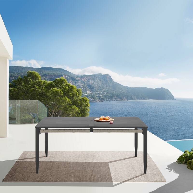 Zella Outdoor Patio 7 Piece Dining Set in Aluminum with Light Gray Rope and Cushions