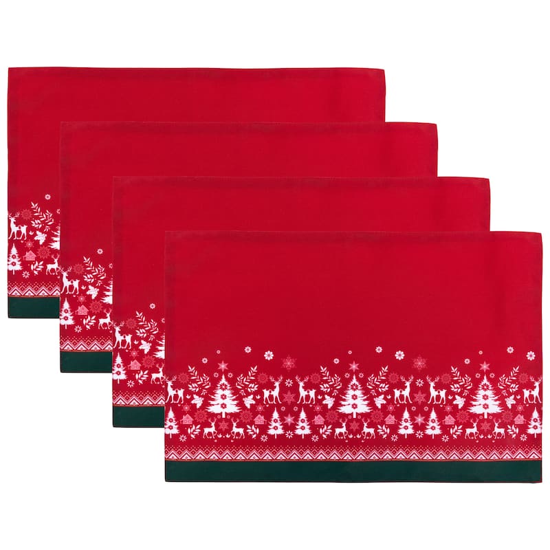 Reindeer and Snowflakes Rectangular Christmas Placemats- 18" - Set of 4