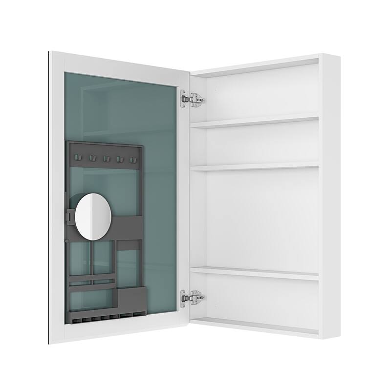 24'' W x 36'' H Bathroom Mirror Medicine Cabinet-Wooden Door, Wall Mounted Recessed or Surface, Bathroom Mirror with Storage