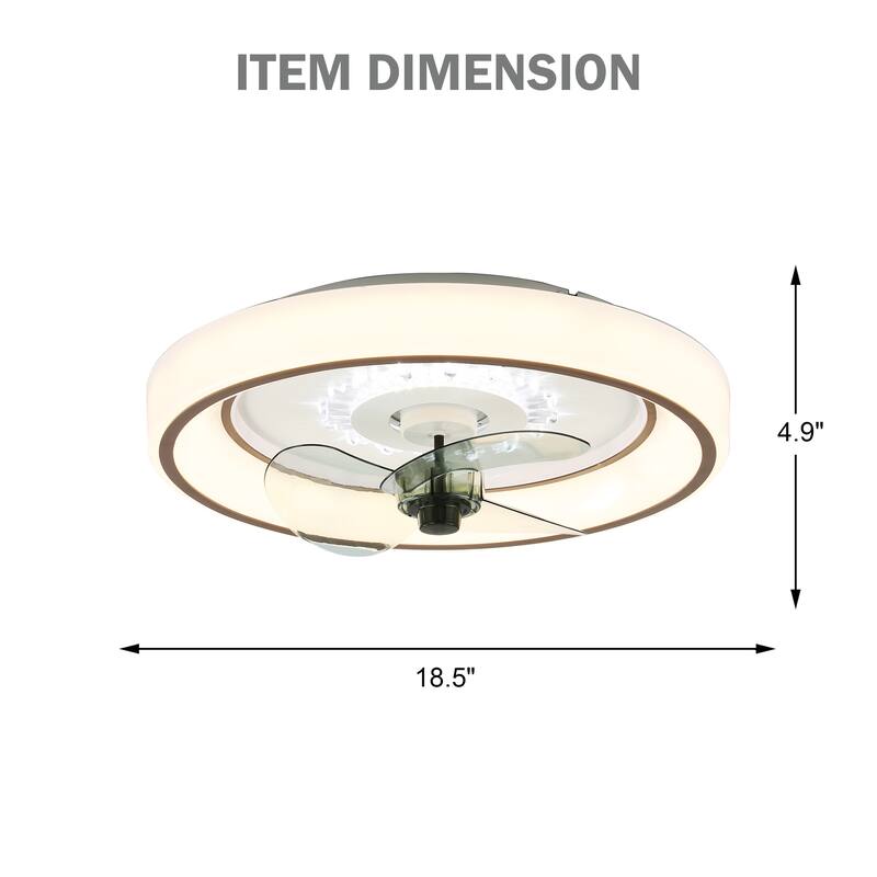 Bella Depot 20-Inch Modern Flush Mount Ceiling Fan with Dimmable Light, 6-Speed, Reverisble Remote and APP Control
