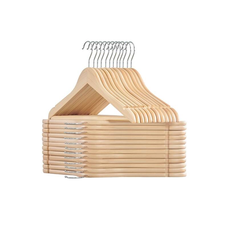 Beige Wooden Hangers with Chrome Swivel Hook Perfect for Coats Jackets Sweaters or Dresses