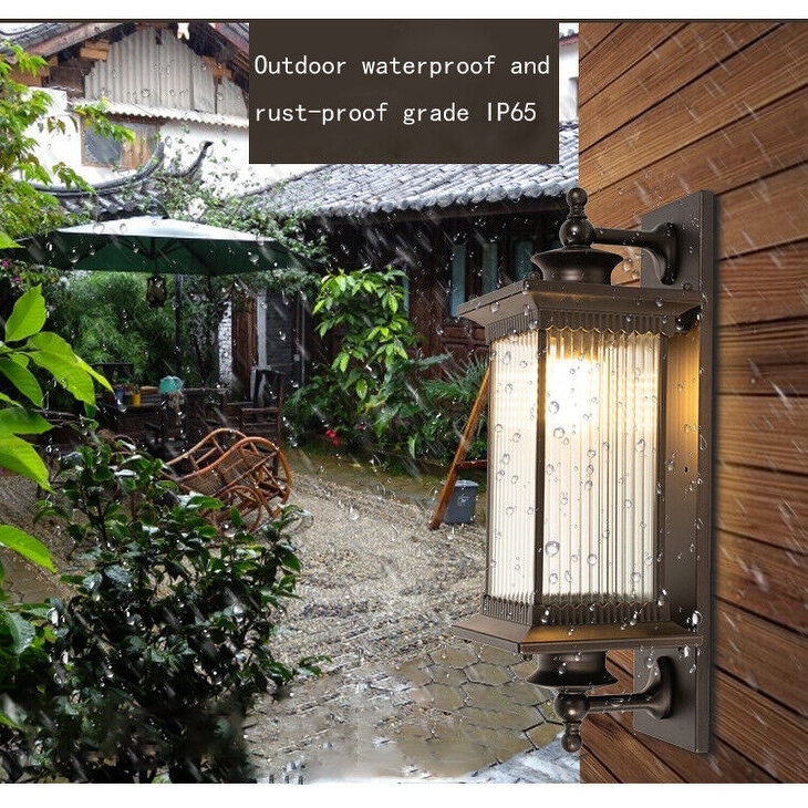 Brown Lantern 1-Light Outdoor Wall Sconce Lighting Waterproof Textured Glass  Bed Bath  Beyond 36176045