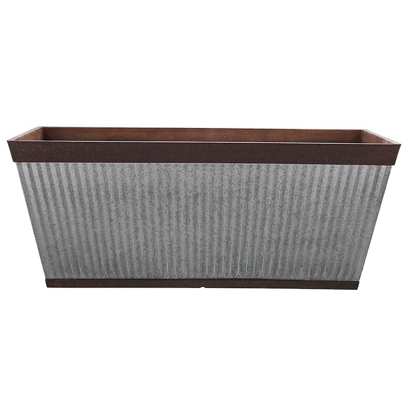 Southern Patio 24" Westlake Deck Rail Garden Resin Planter, Rustic Galvanized - 3.9