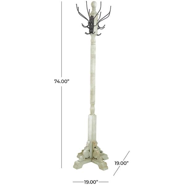 Gray Wood Vintage Style 12 Hook Scroll Coat Rack with Black Metal Hooks