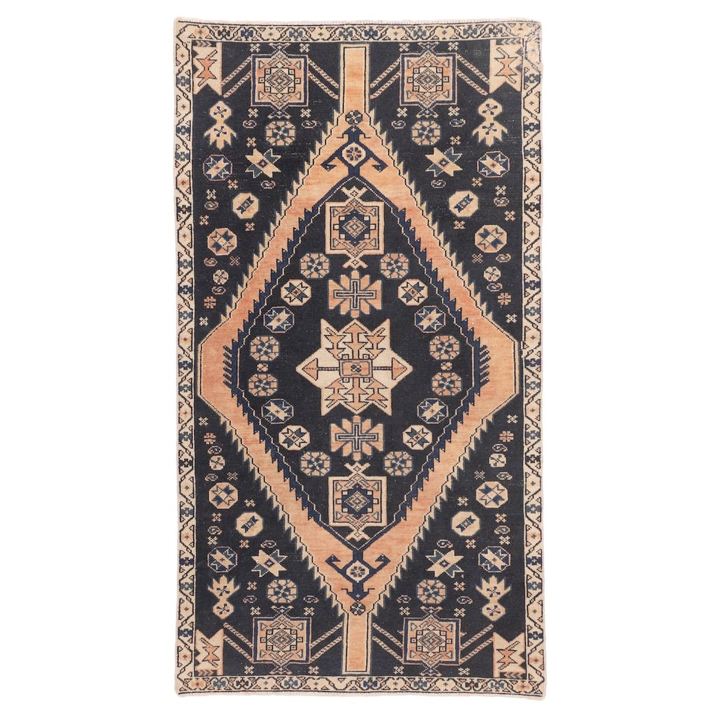 ECARPETGALLERY Hand-knotted Antalya Vintage Navy Wool Rug - 3'3 x 5'11