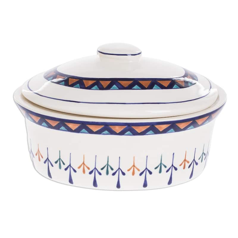 Novica Handmade Antigua Breeze Ceramic Covered Deep Oval Casserole