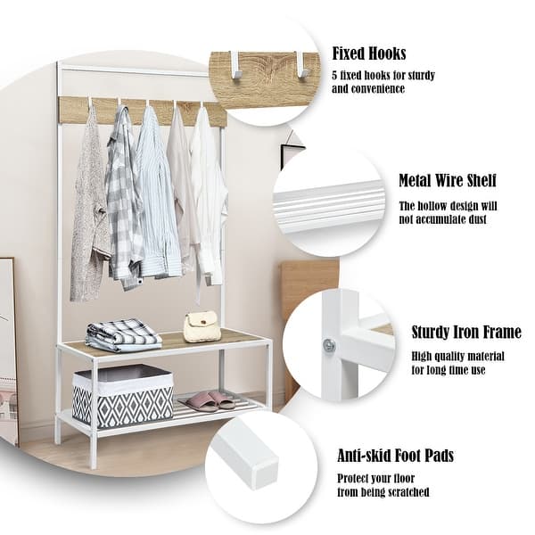 Shop Costway 3 In 1 Industrial Coat Rack Shoe Bench Entryway Hall
