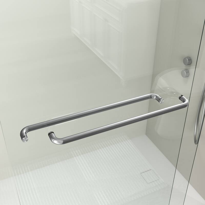 ABRUZZO 44-48" W x 72" H Semi-Frameless Double Sliding Tempered Glass Shower Door with Dual Towel Bars