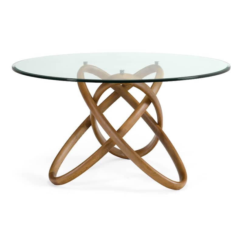 Modrest Mason Modern Round Glass & Walnut Dining Table
