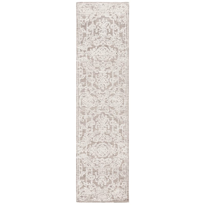 SAFAVIEH Handmade Ebony Cybil Modern Wool Rug - 2'3" x 9' Runner - Ivory/Dark Grey