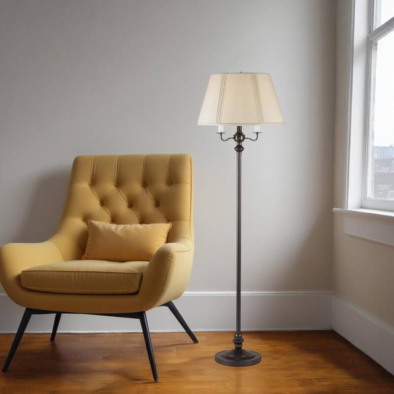 HomeRoots 60" Bronze Four Light Traditional Shaped Floor Lamp With Beige Square Shade - 18