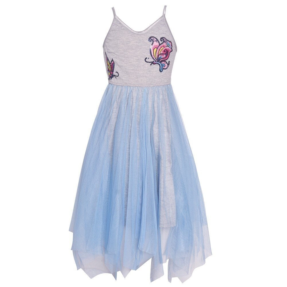 Shop Little Girls Blue Gray Butterfly Detail Overlaid Angled Hem