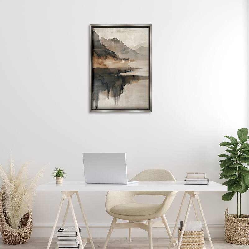 Stupell Layered Opaque Mountain Reflection Framed Floater Canvas Wall Art Design By LSR Creative Studio