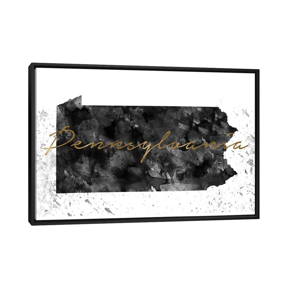 iCanvas "Pennsylvania Black And White Gold" by WallDecorAddict Framed Canvas Print